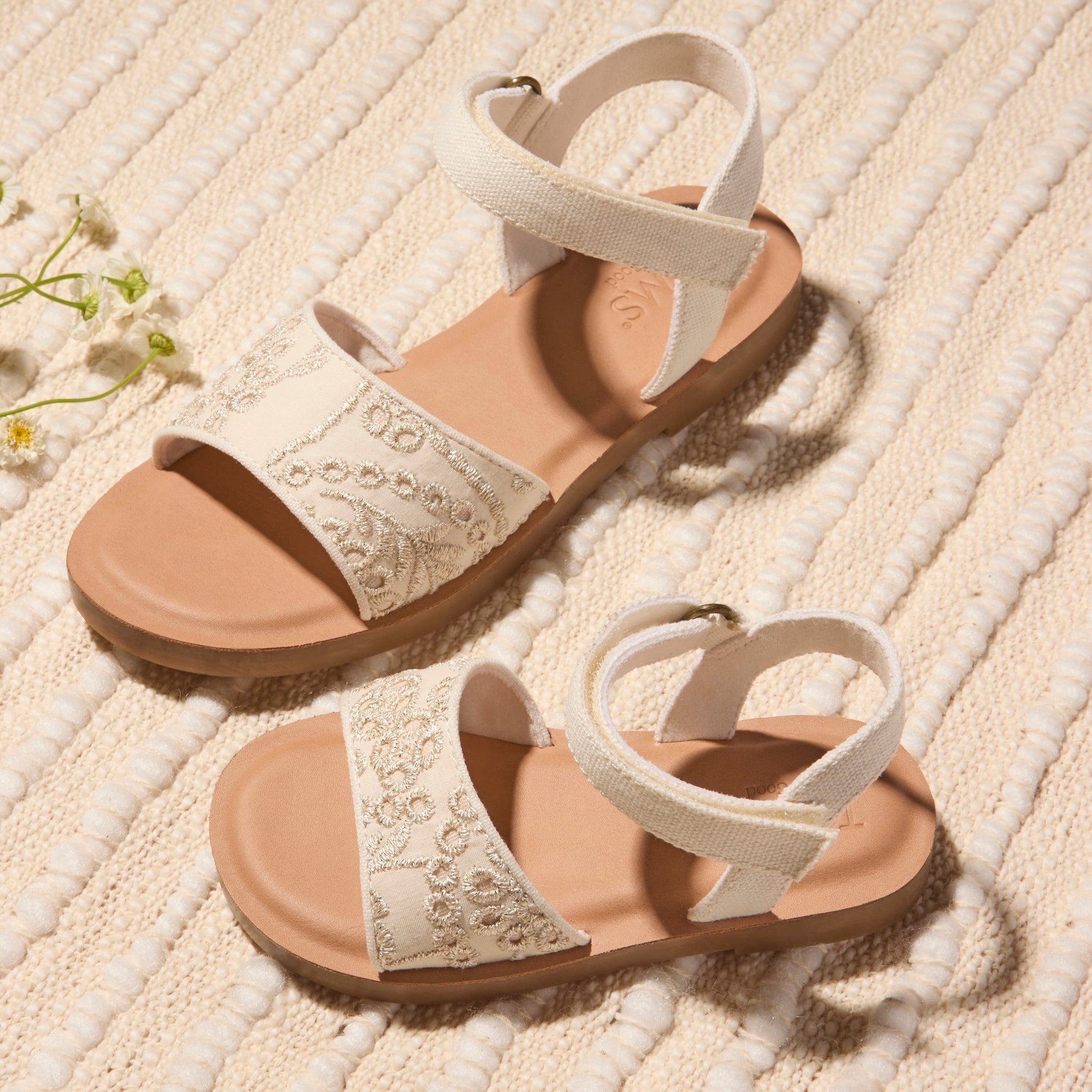 Remi Ankle Strap Kids Sandal Egret Botanical Eyelet - Image 2